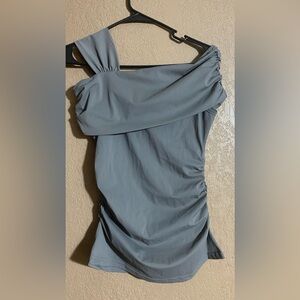 ructhed off shoulder shirt